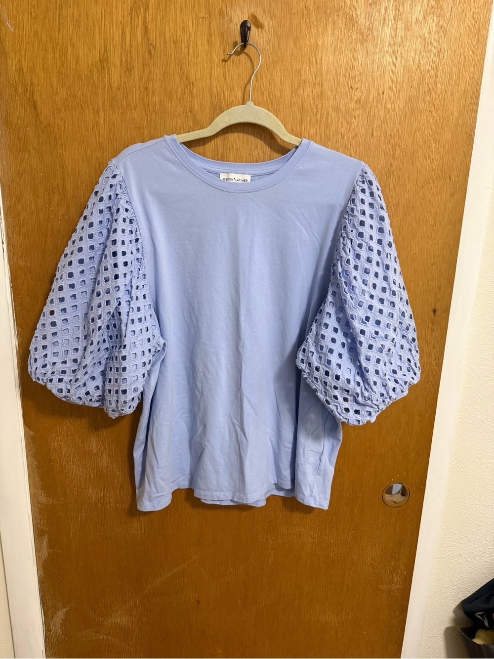 Gibson Latimer light blue Eyelet Puff Sleeve Top